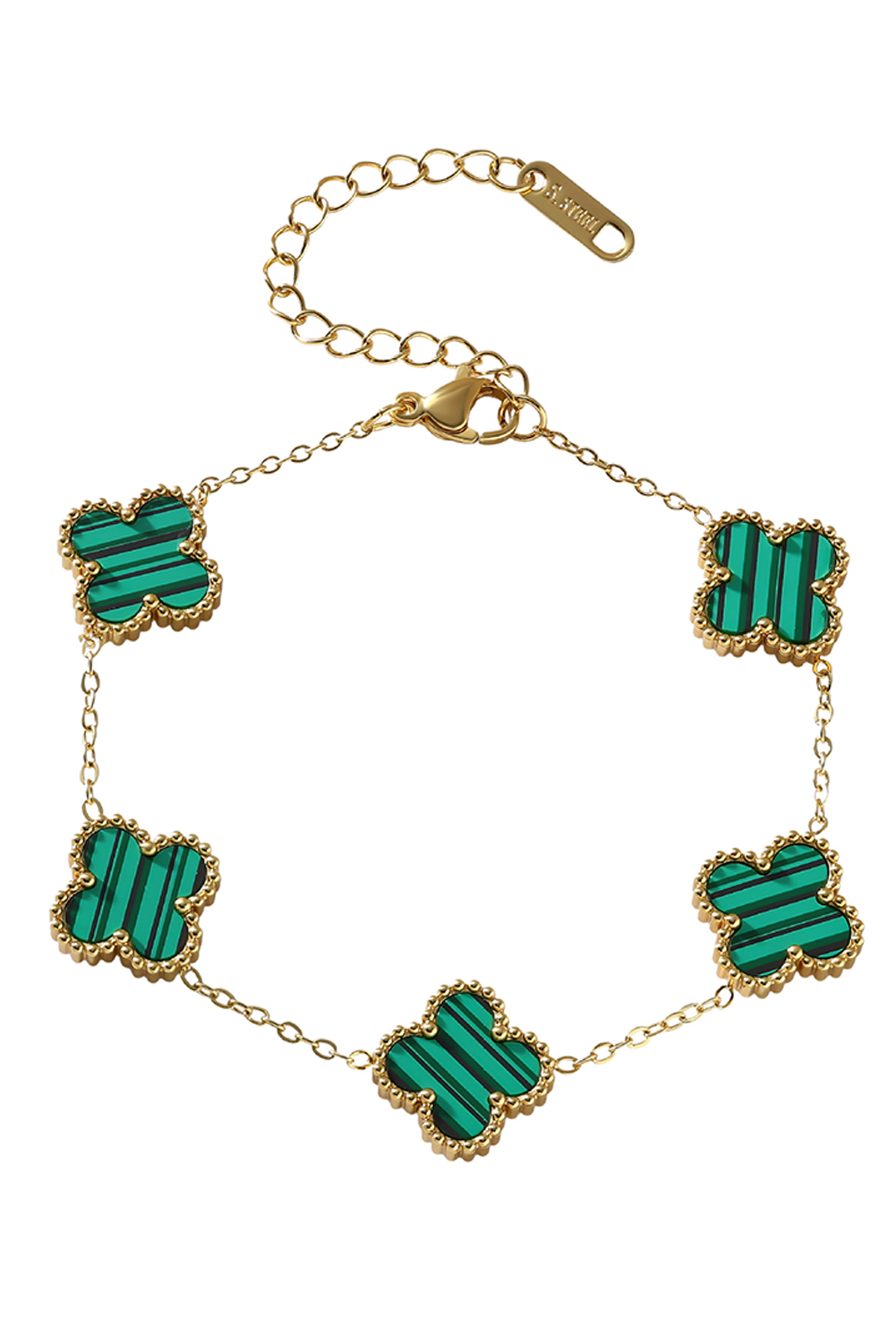 Green St Patricks Four Leaf Clover Chain Bracelet