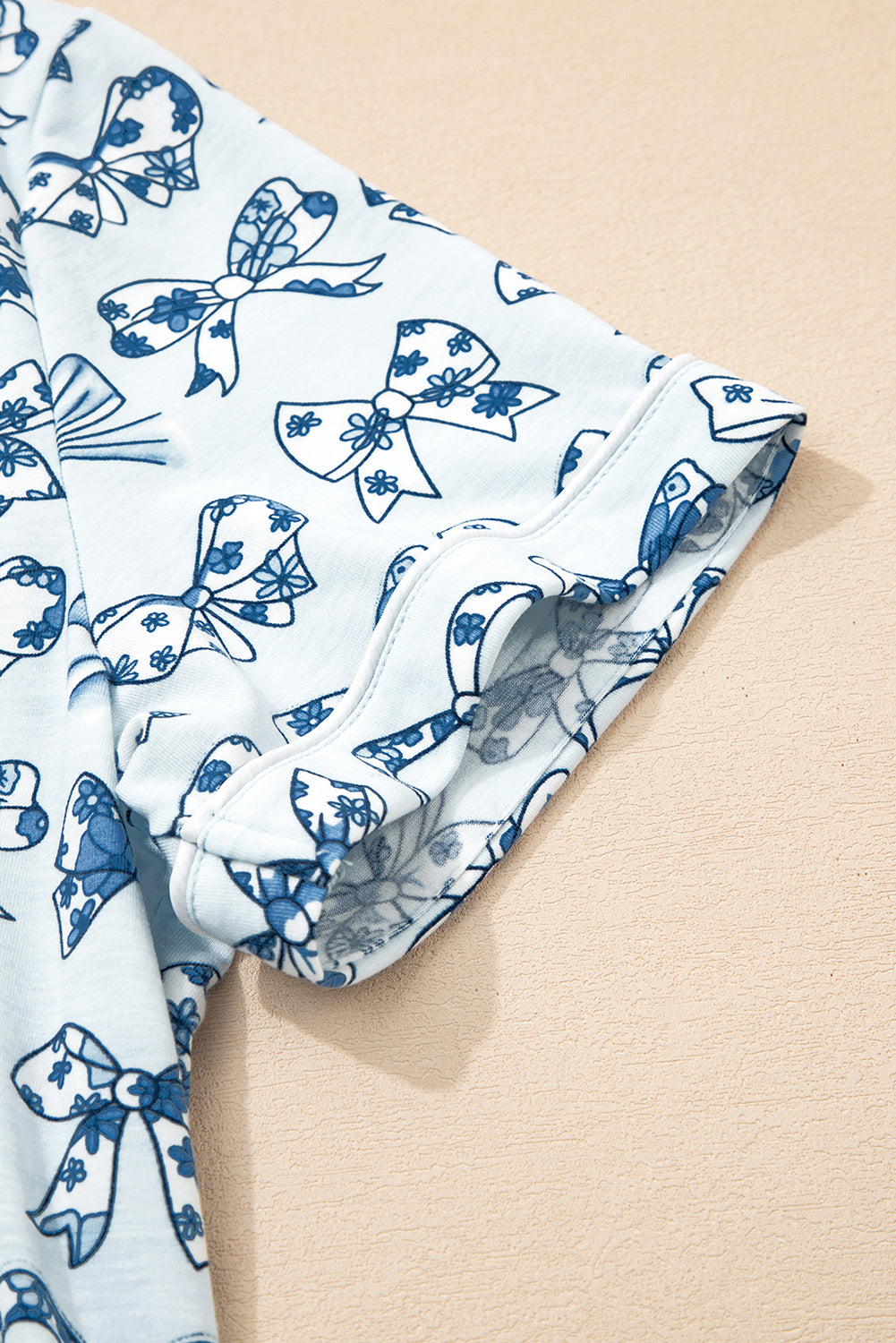 Sky Blue Bow Print Short Pajama Set