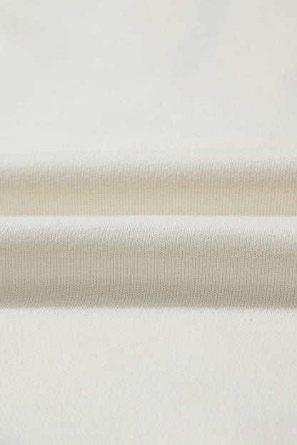 Beige Solid Color Textured Sleeve Patchwork Half Zip Hoodie