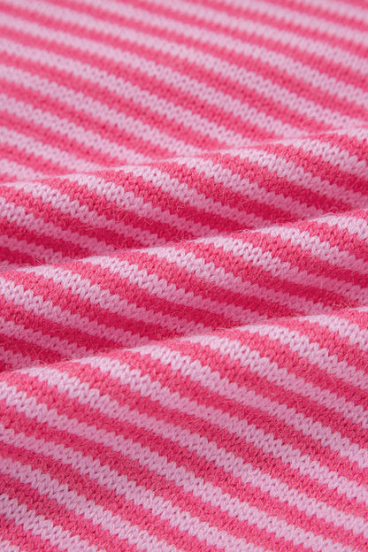 Rose Stripe Contrast Heart Pattern Valentine Knit Sweater