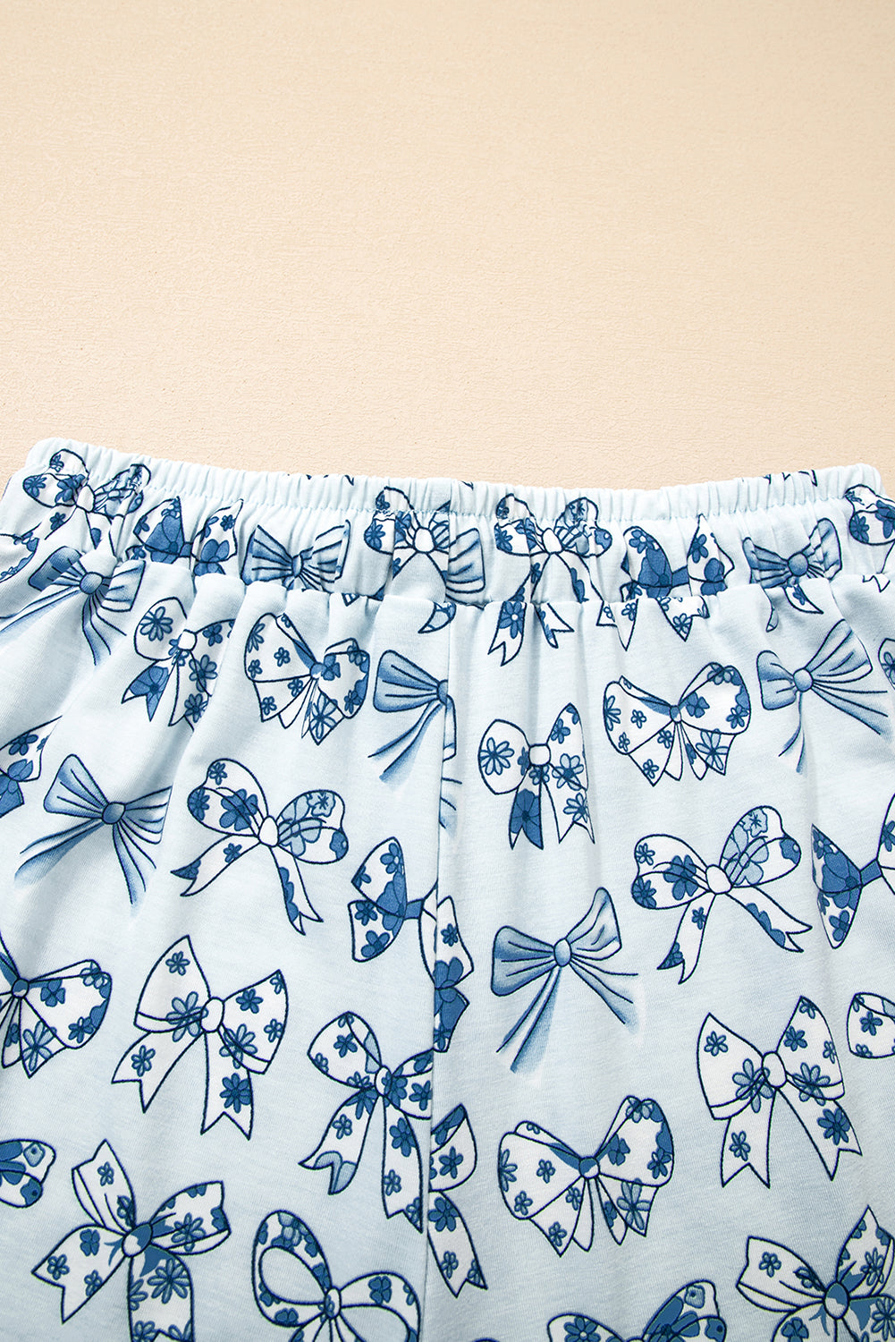 Sky Blue Bow Print Short Pajama Set