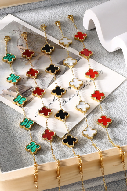 Green St Patricks Four Leaf Clover Chain Bracelet