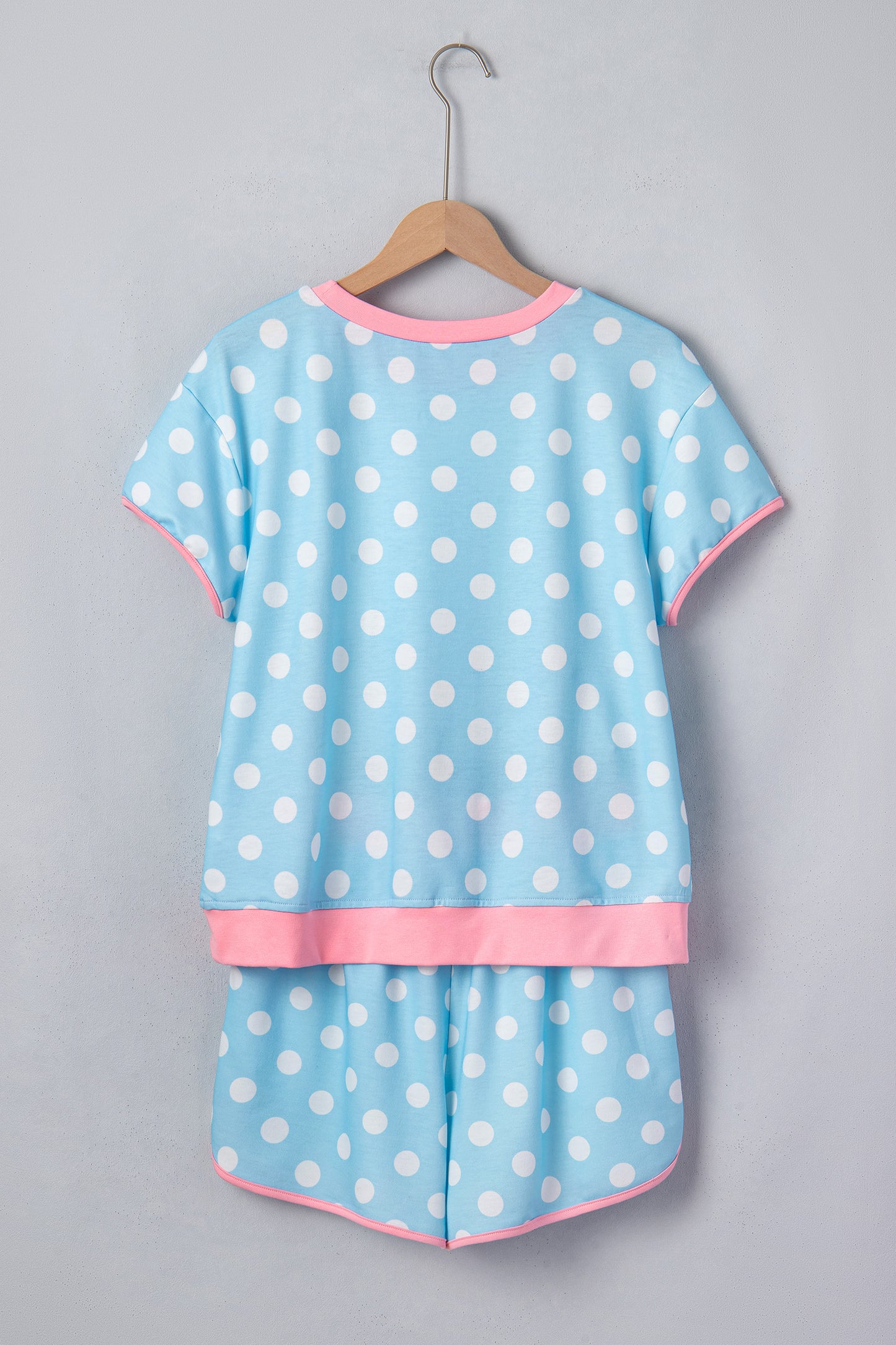 Sky Blue Polka Dot Contrast Edge Casual Short Set