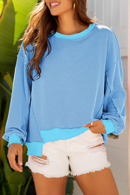 Myosotis Twisted Rib Uneven Hem Drop Shoulder Loose Knit Top