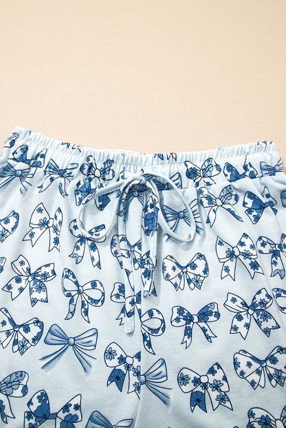 Sky Blue Bow Print Short Pajama Set