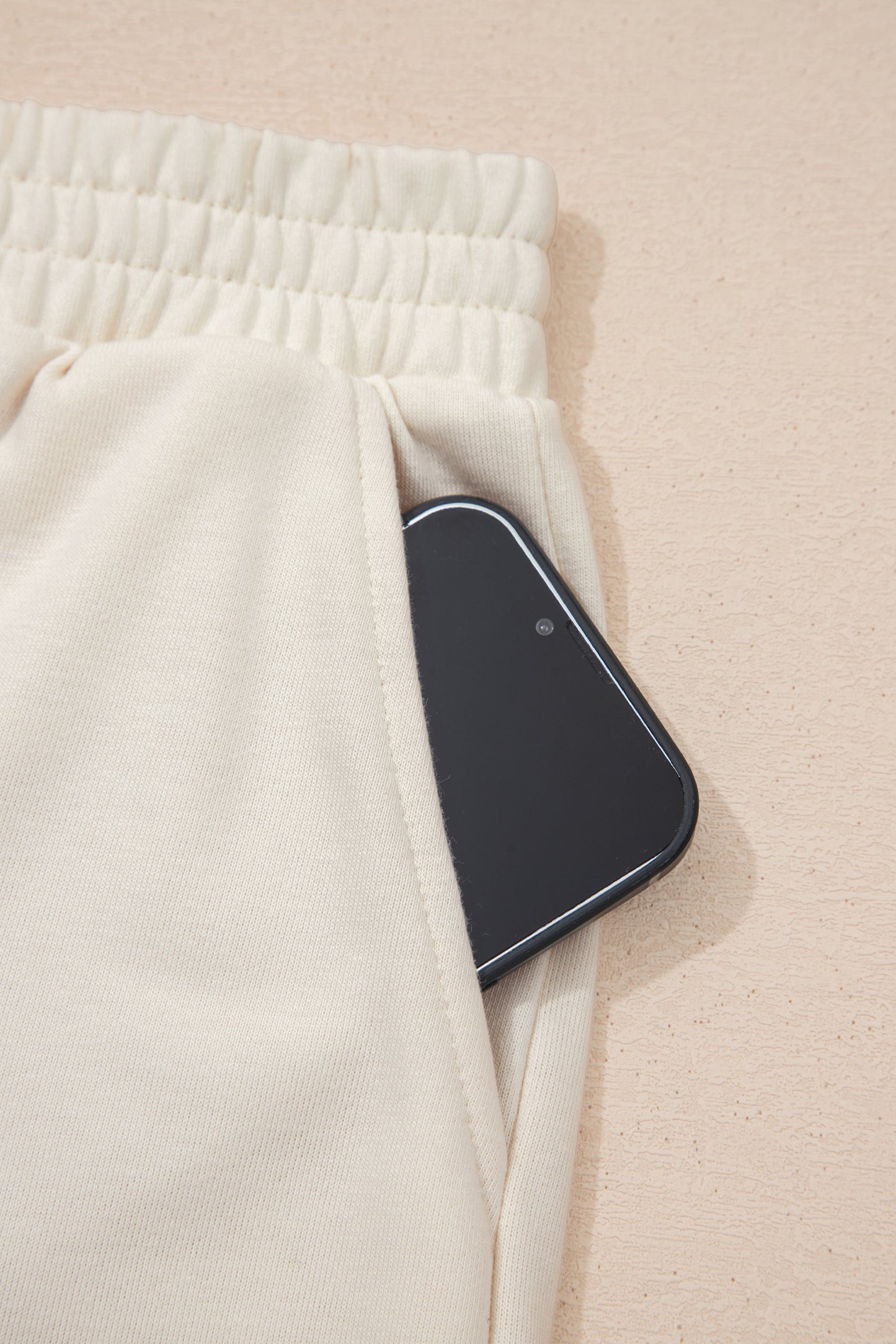 Jet Stream Solid Color Contrast Textured Patchwork Raw Edge 2pcs Short Set