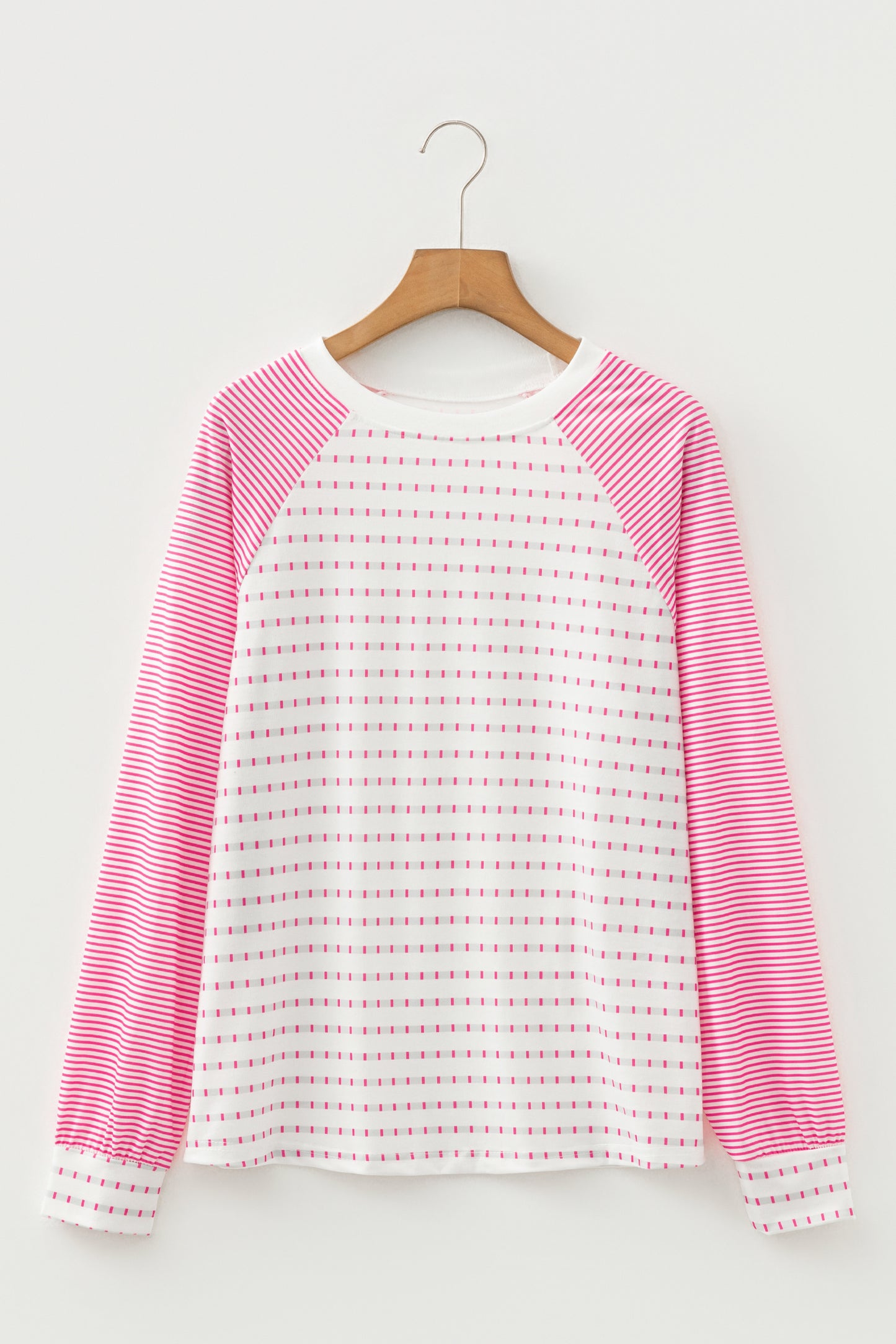 Rose Stripe Raglan Patchwork Long Sleeve Tee