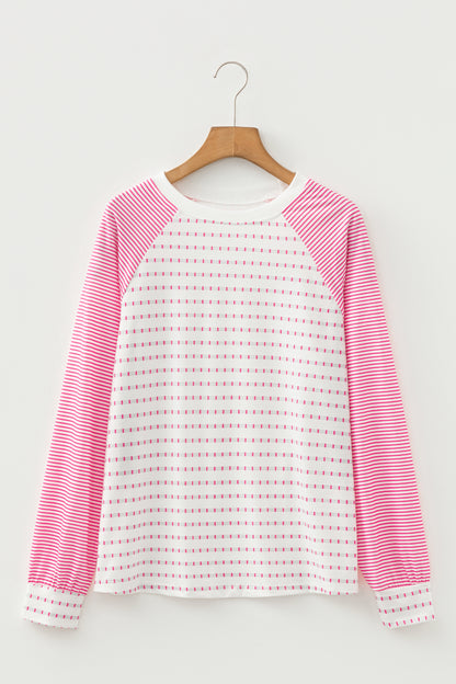 Rose Stripe Raglan Patchwork Long Sleeve Tee