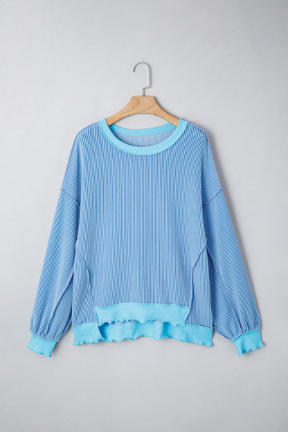 Myosotis Twisted Rib Uneven Hem Drop Shoulder Loose Knit Top