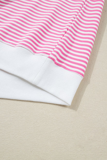 Pink Stripe Oversize Mock Neck Sweatshirt and Shorts Set