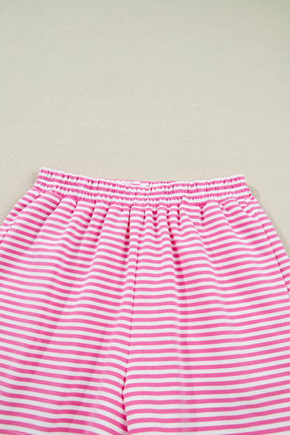 Pink Stripe Oversize Mock Neck Sweatshirt and Shorts Set