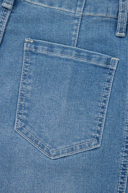 Sky Blue Medium Wash Cuffed Barrel Jeans