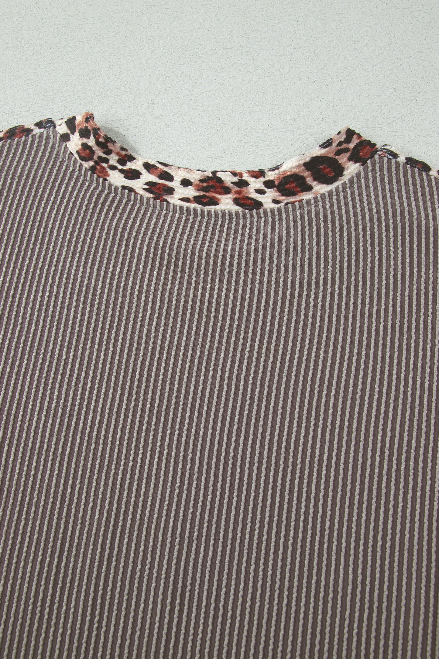 Light Grey Leopard Trim Twist Ribbed Short Set