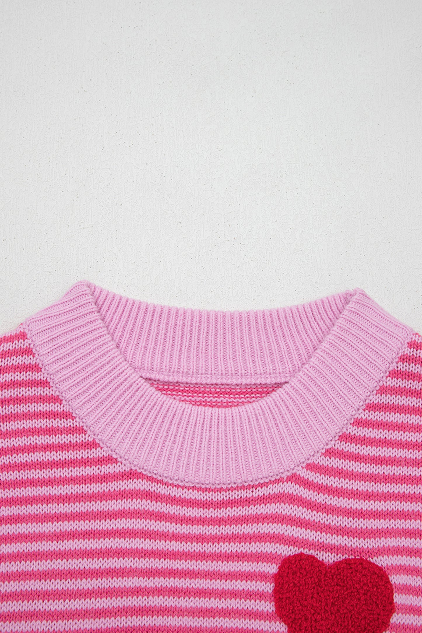 Rose Stripe Contrast Heart Pattern Valentine Knit Sweater