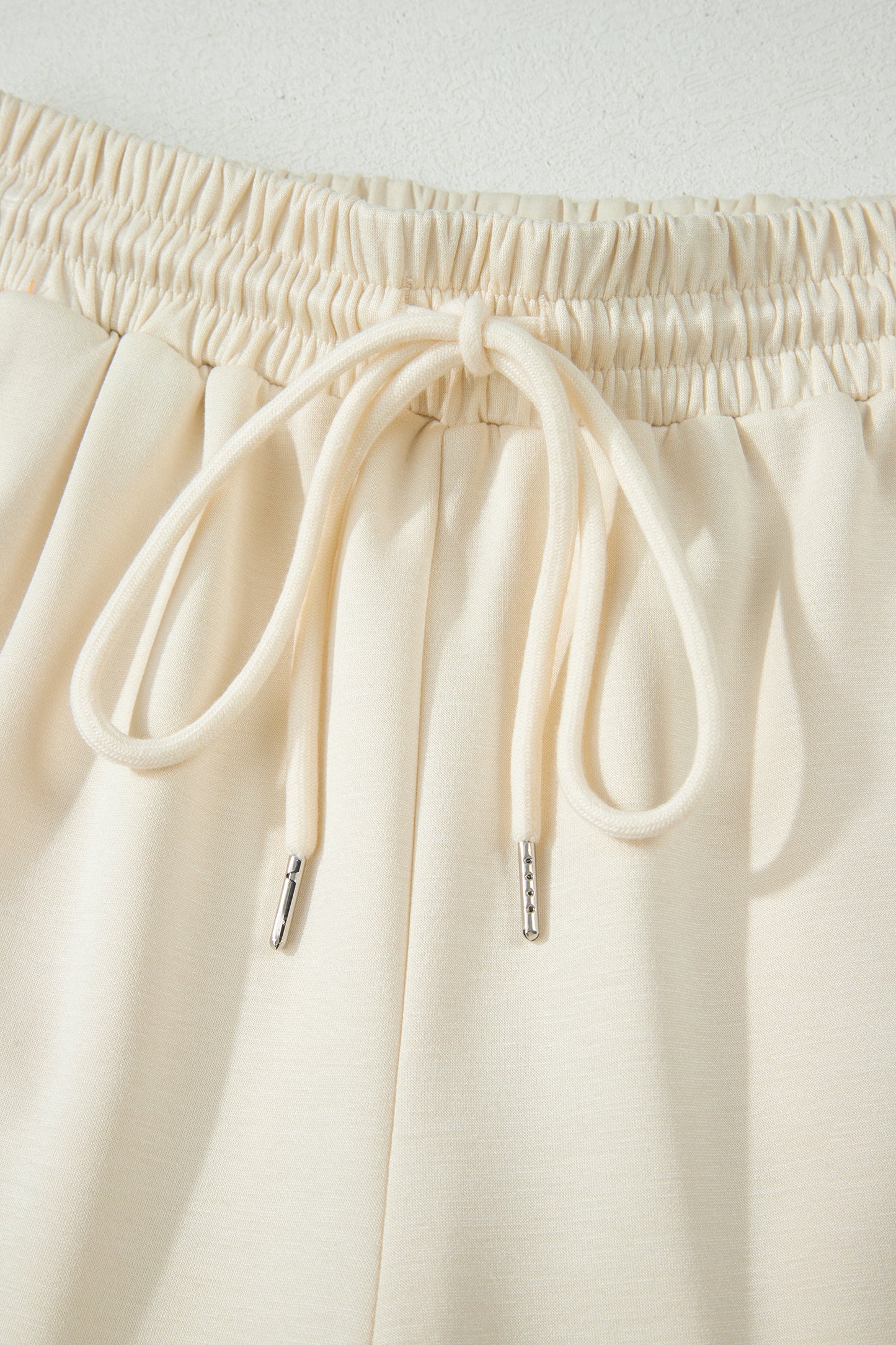 Apricot Colorful Striped Detail Half Zip Polo Tee Loose Shorts Set