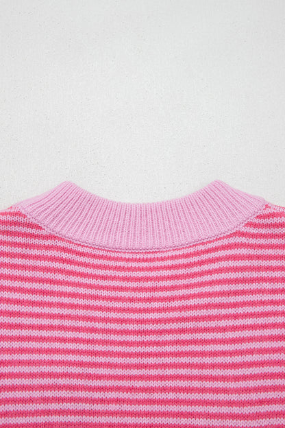 Rose Stripe Contrast Heart Pattern Valentine Knit Sweater