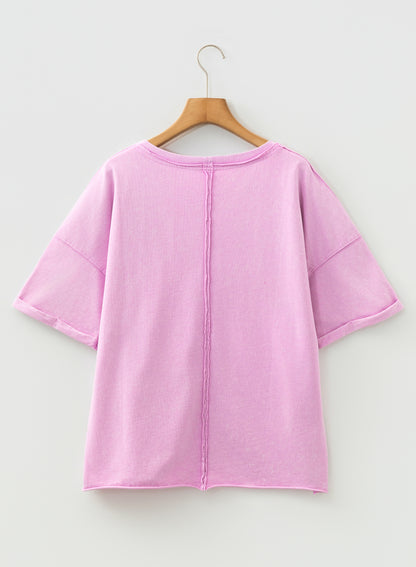 Lavendula Mineral Wash Drop Shoulder Raw Edge Loose Tee