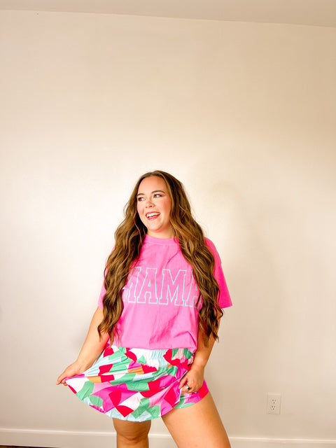 Bright Pink MAMA Letter Graphic Neon T Shirt