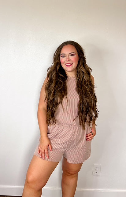 Smoke Gray Corded Sleeveless Top and Pocketed Shorts Set