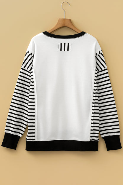 Black Stripe Sleeve Patchwork Casual Knit Top