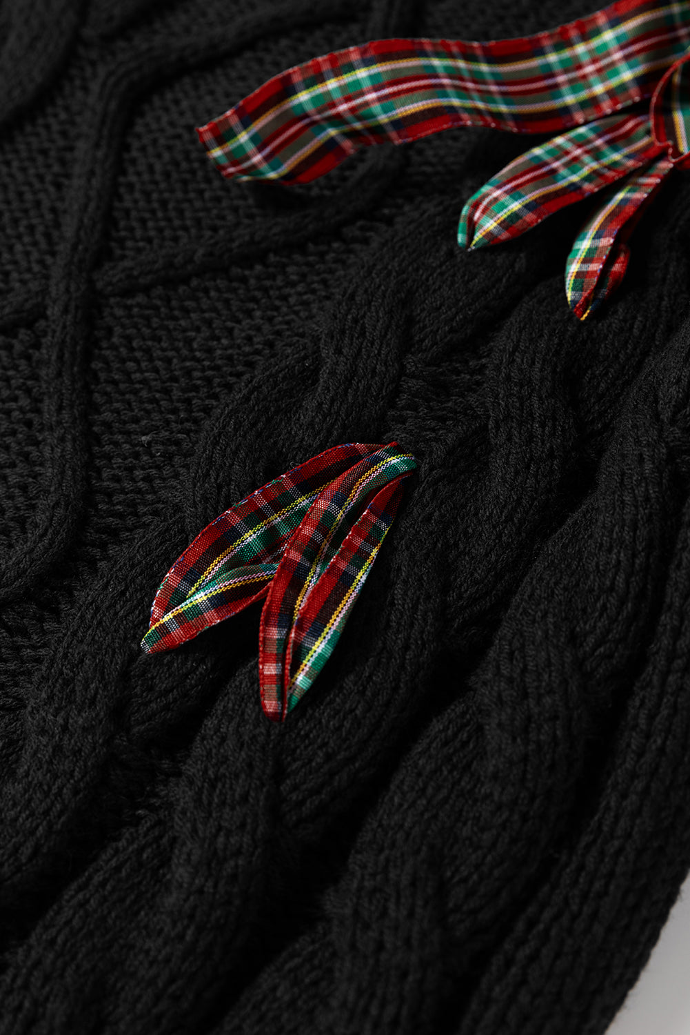 Black Plaid Lace up Detail Christmas Holiday Puff Short Sleeve Sweater