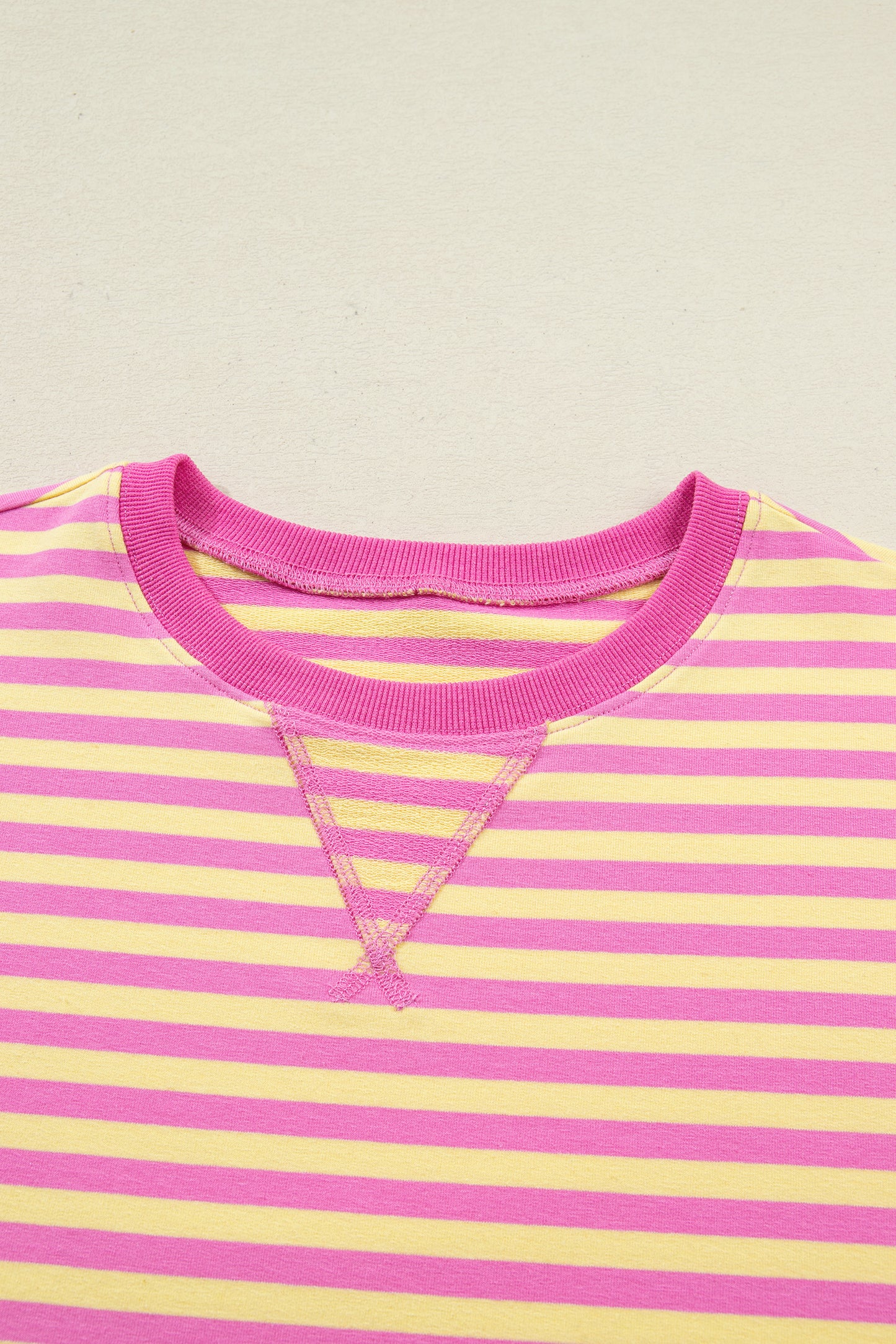 Rose Stripe Drop Shoulder Boxy Casual Terry Short Set
