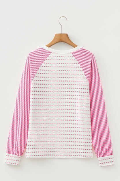 Rose Stripe Raglan Patchwork Long Sleeve Tee