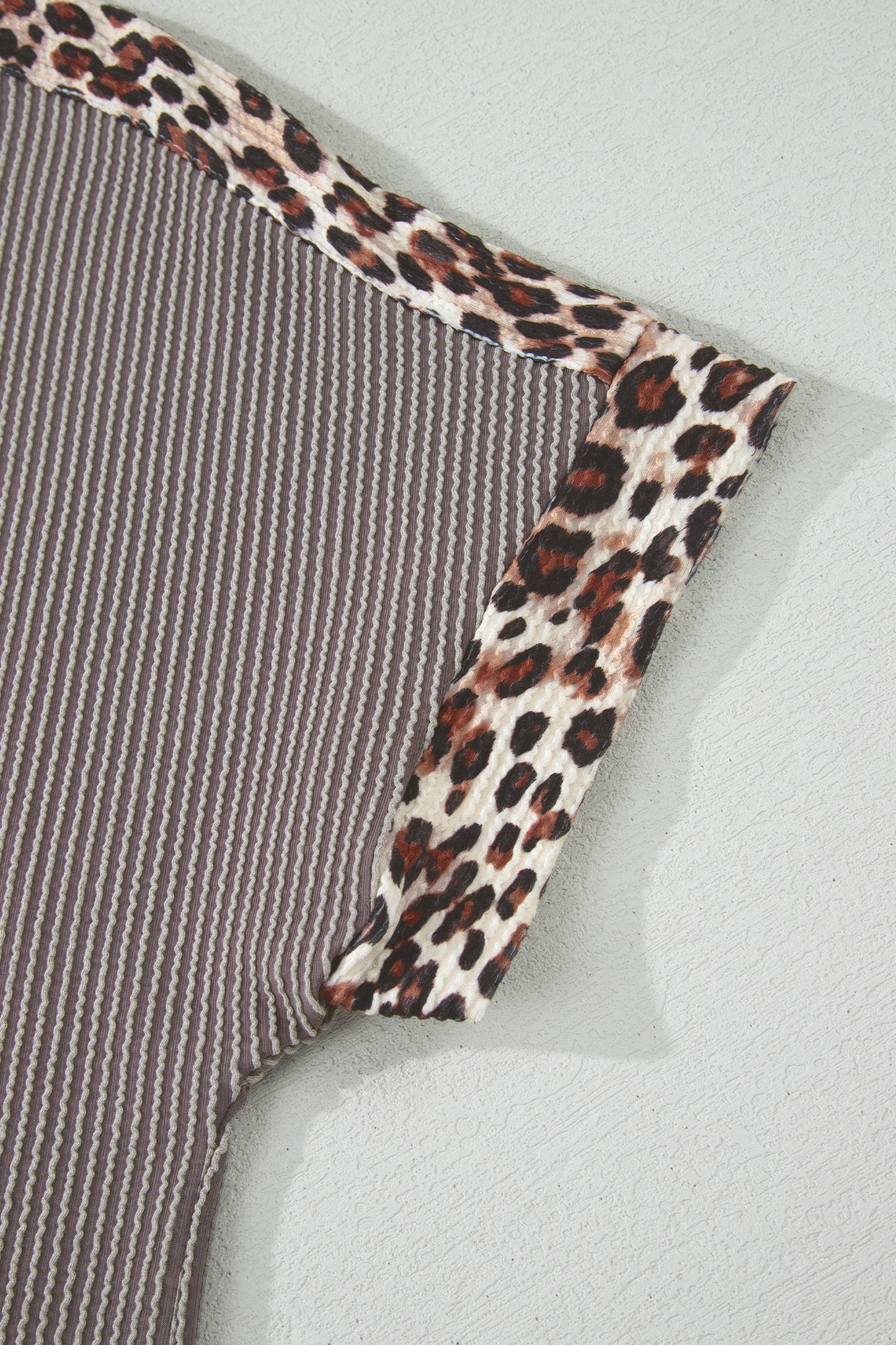 Light Grey Leopard Trim Twist Ribbed Short Set