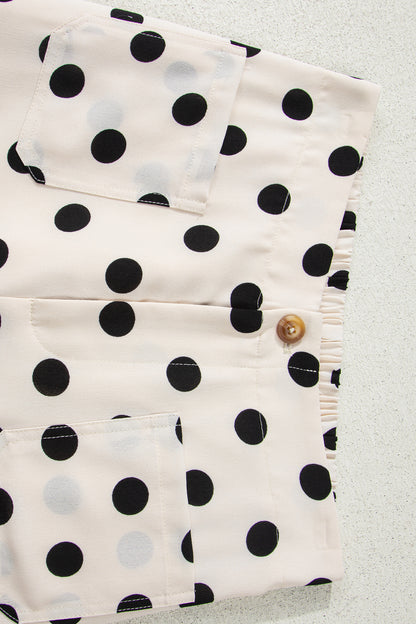 White Polka Dot Print Patched Pocket Loose Pants