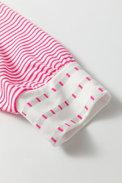 Rose Stripe Raglan Patchwork Long Sleeve Tee