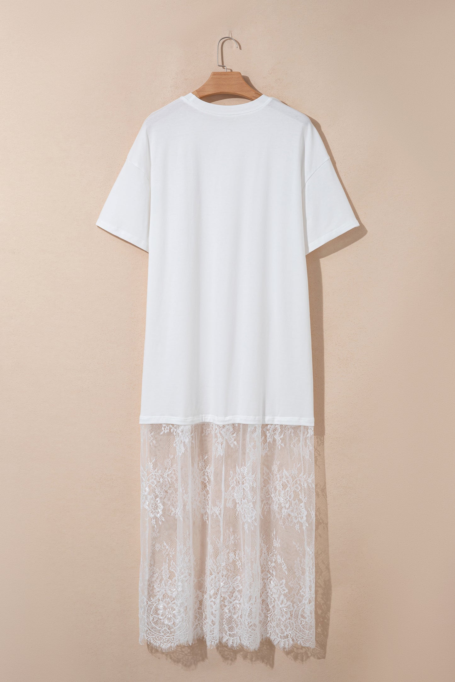 White Floral Patchwork Short Sleeve T Shirt Loose Maxi Dress