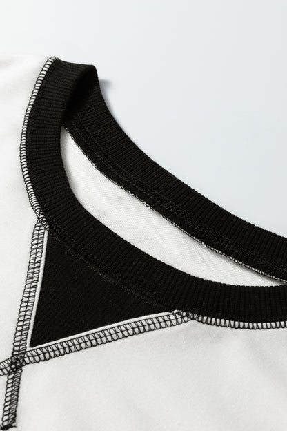 Black Stripe Sleeve Patchwork Casual Knit Top