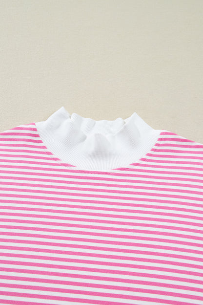 Pink Stripe Oversize Mock Neck Sweatshirt and Shorts Set