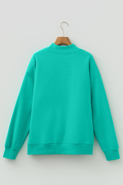 Sea Green Oversize Blessed Embroidered Mock Neck Sweatshirt