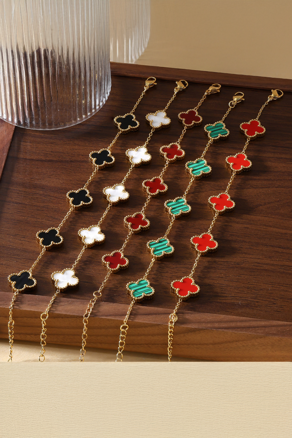 Green St Patricks Four Leaf Clover Chain Bracelet