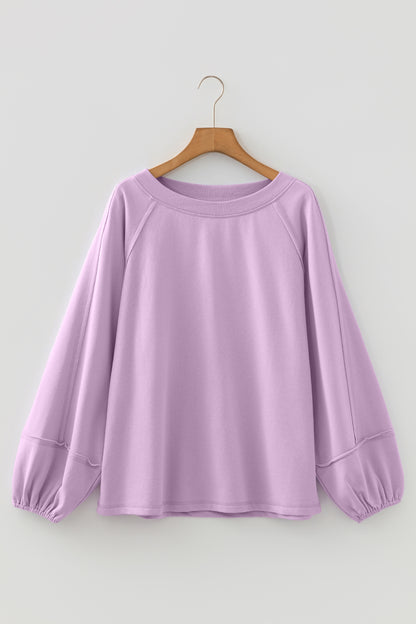 Orchid Petal Solid Color Raw Seam Patchwork Baggy Sweatshirt