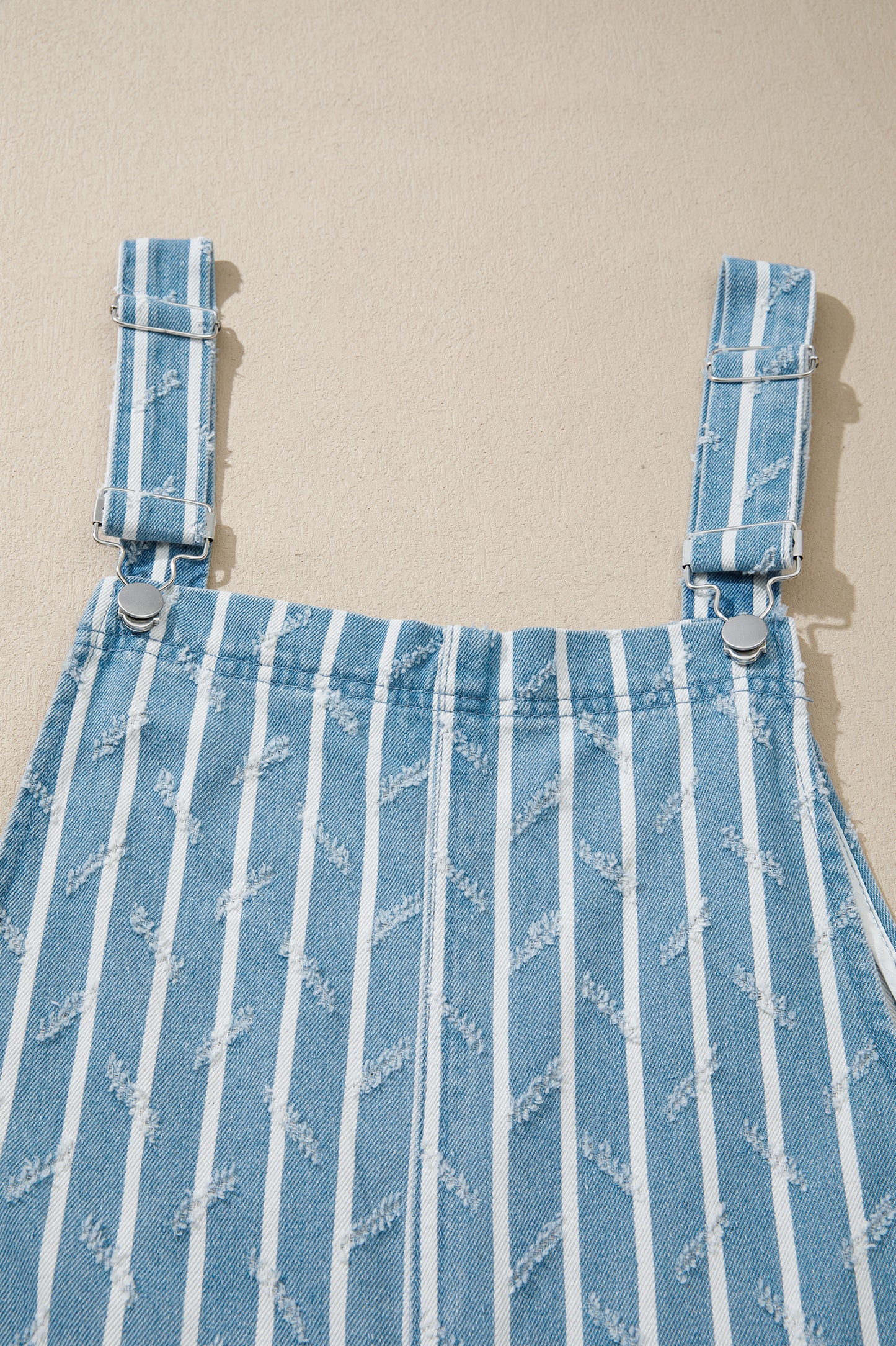 Myosotis Striped Distressed Ruffled Wide Leg Denim Overalls