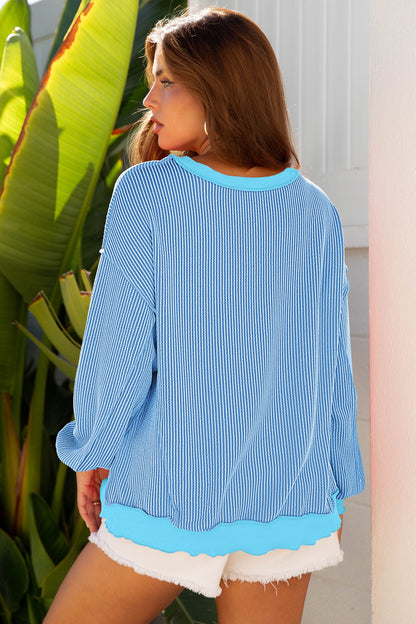 Myosotis Twisted Rib Uneven Hem Drop Shoulder Loose Knit Top