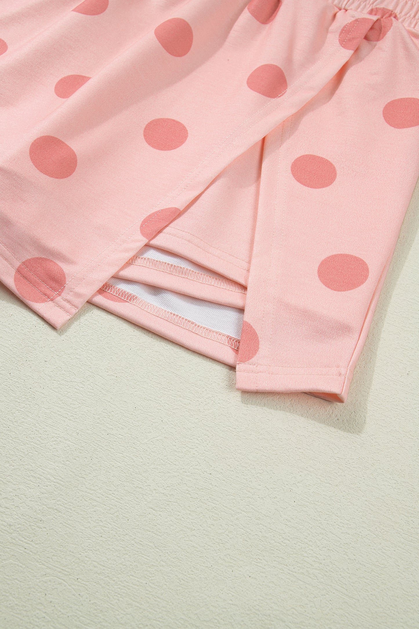 Pink Ribbed Trim Polka Dot Print Tank Split Mini Skort 2pcs Set